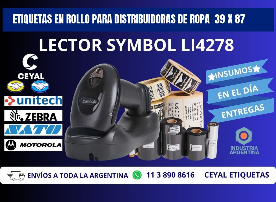 ETIQUETAS EN ROLLO PARA DISTRIBUIDORAS DE ROPA  39 x 87