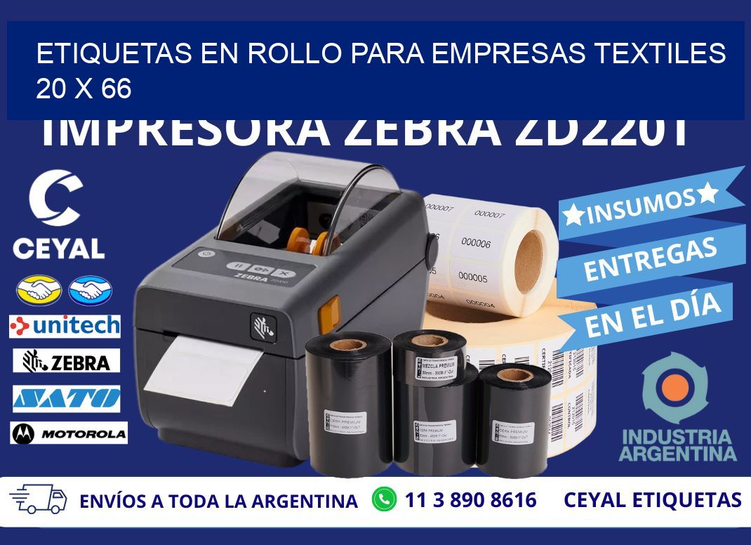 ETIQUETAS EN ROLLO PARA EMPRESAS TEXTILES  20 x 66