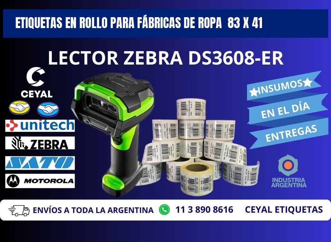 ETIQUETAS EN ROLLO PARA FÁBRICAS DE ROPA  83 x 41