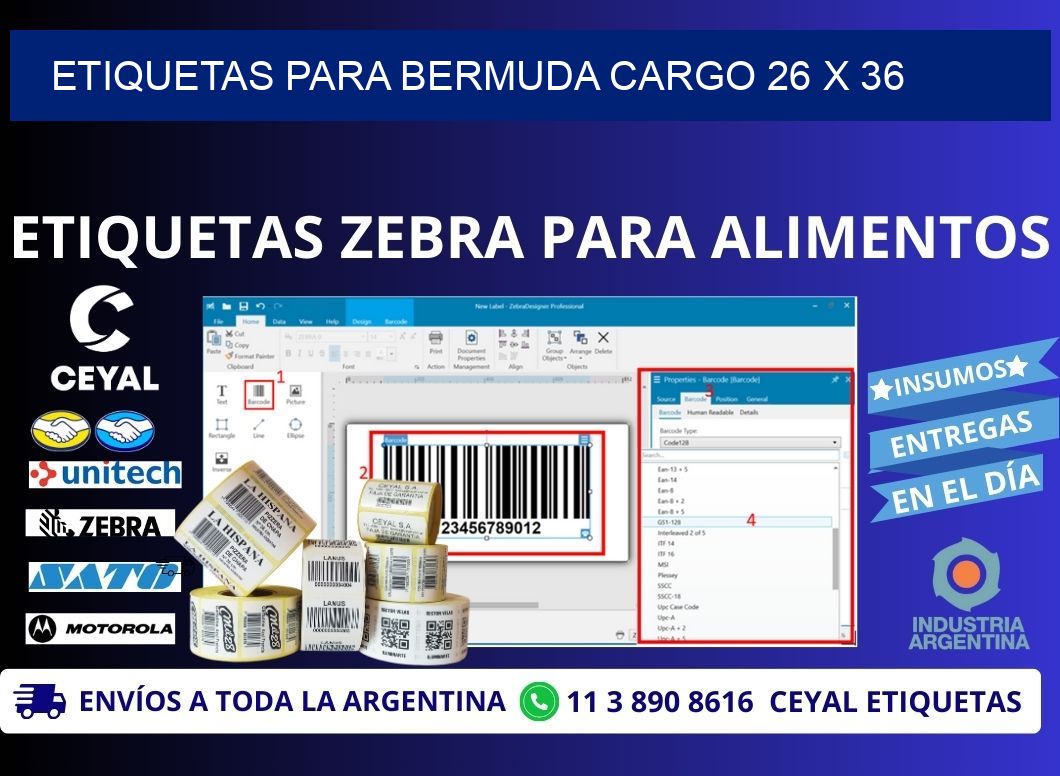 ETIQUETAS PARA BERMUDA CARGO 26 x 36