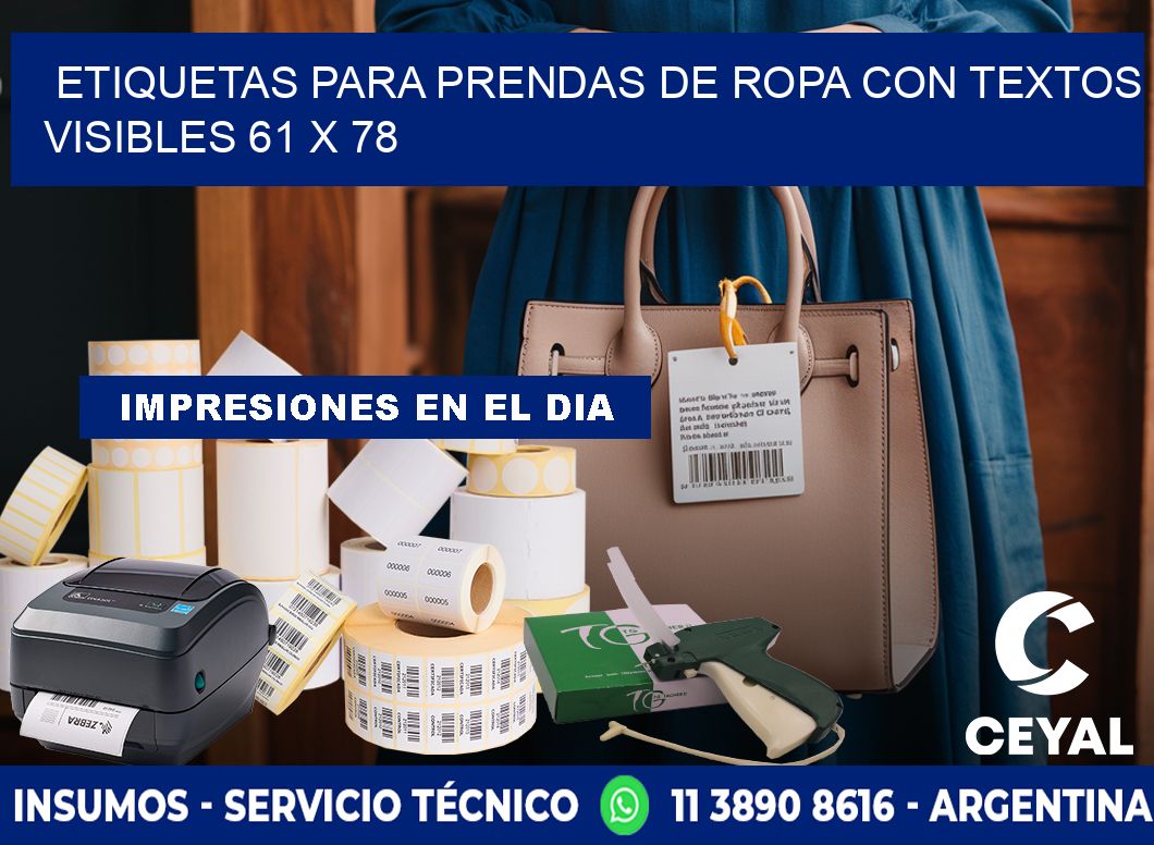 ETIQUETAS PARA PRENDAS DE ROPA CON TEXTOS VISIBLES 61 x 78