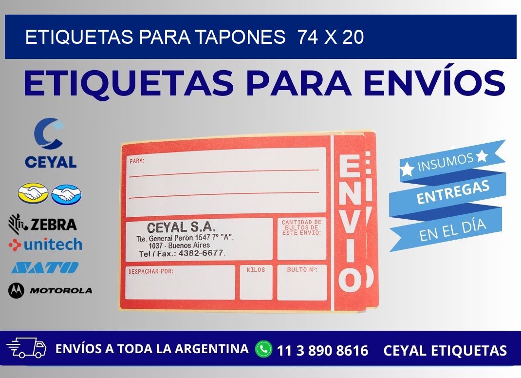 ETIQUETAS PARA TAPONES  74 x 20