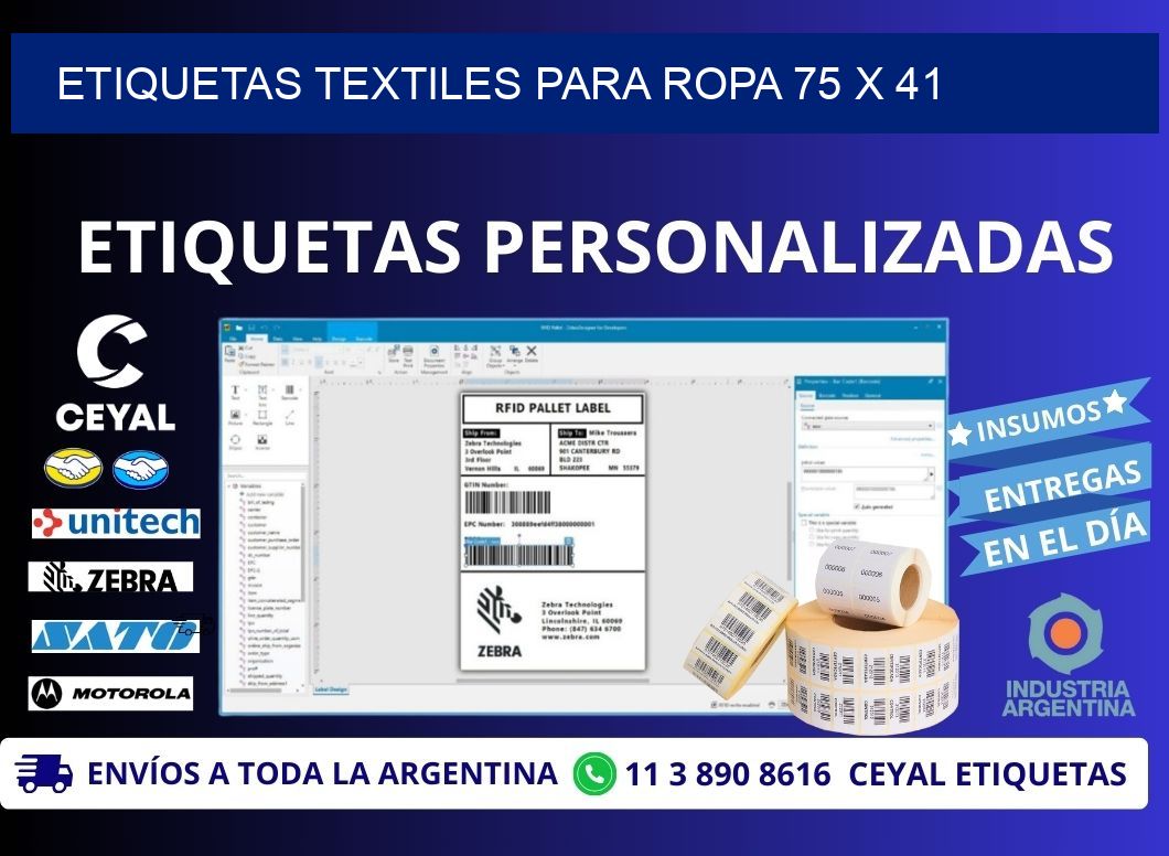 ETIQUETAS TEXTILES PARA ROPA 75 x 41