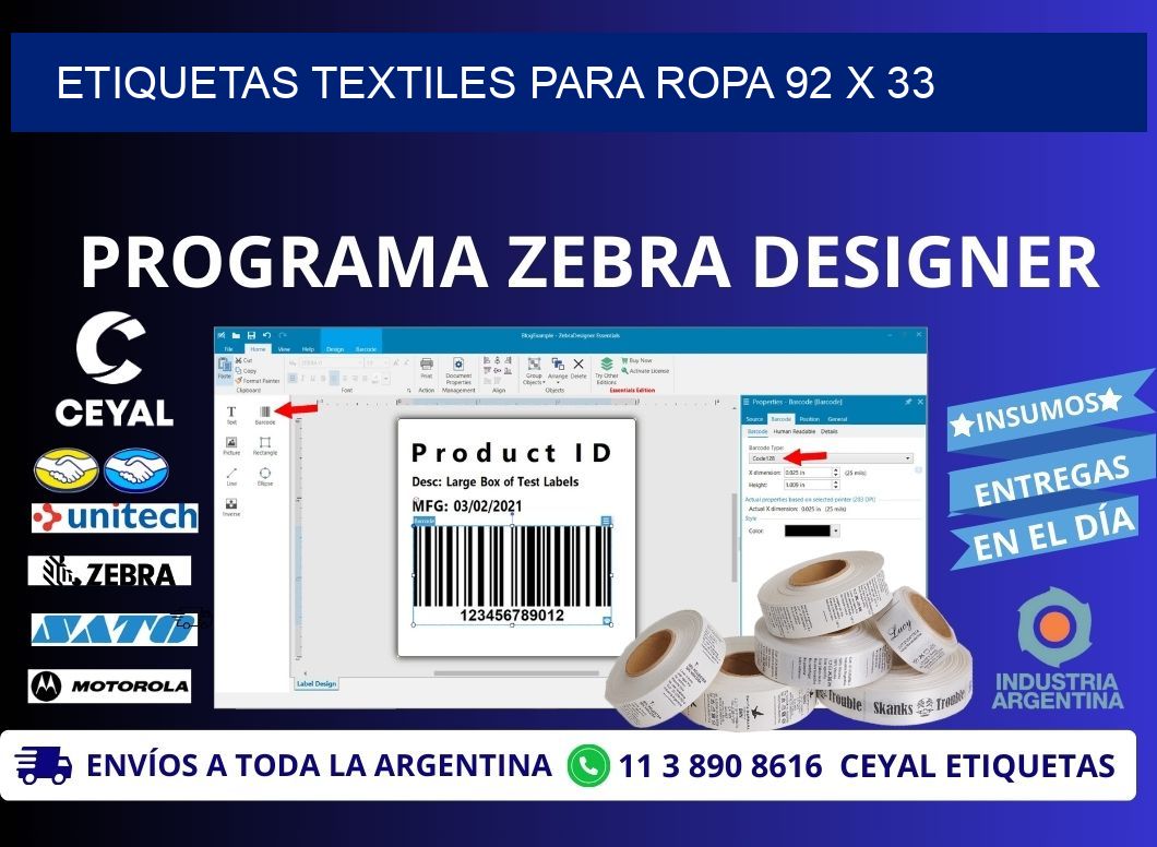 ETIQUETAS TEXTILES PARA ROPA 92 x 33