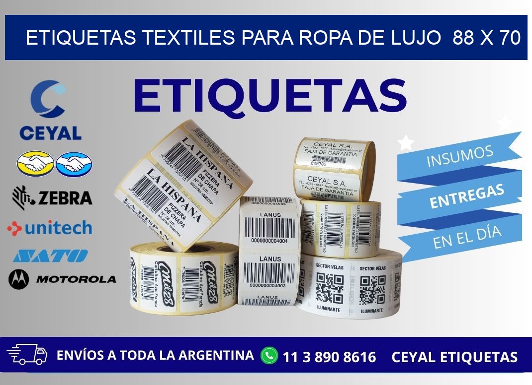 ETIQUETAS TEXTILES PARA ROPA DE LUJO  88 x 70