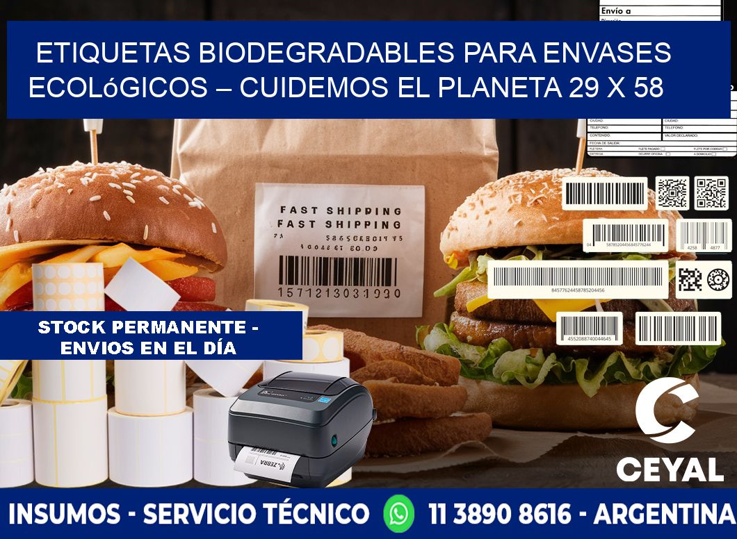 Etiquetas biodegradables para envases ecológicos – Cuidemos el planeta 29 x 58