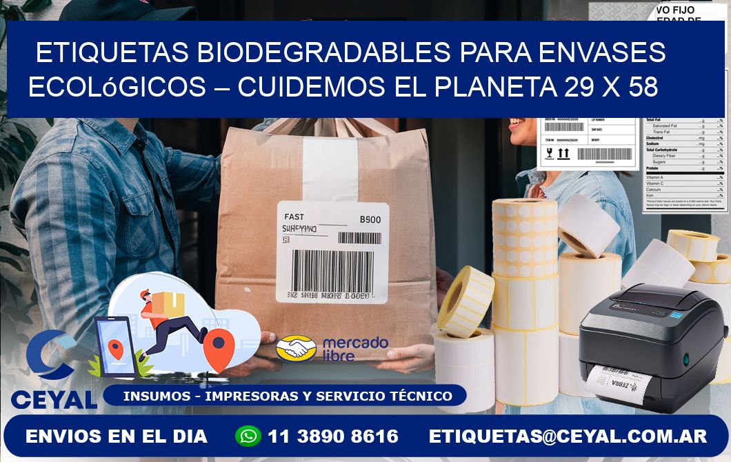 Etiquetas biodegradables para envases ecológicos – Cuidemos el planeta 29 x 58