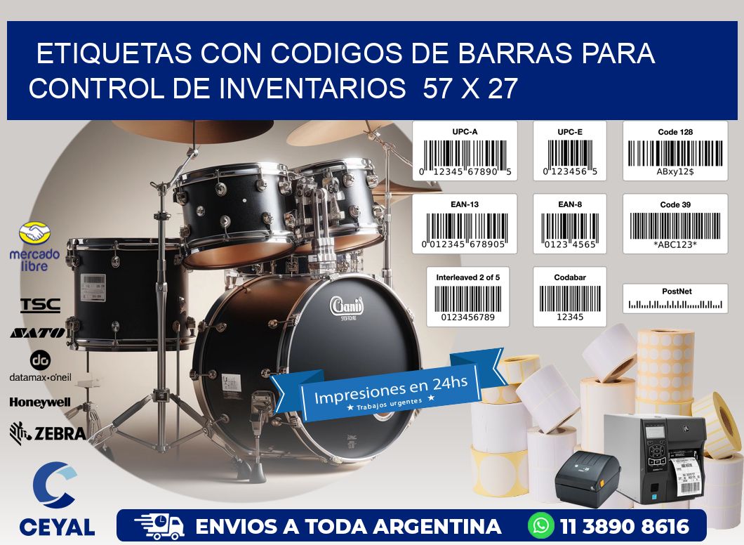 Etiquetas con Codigos de Barras para Control de Inventarios  57 x 27