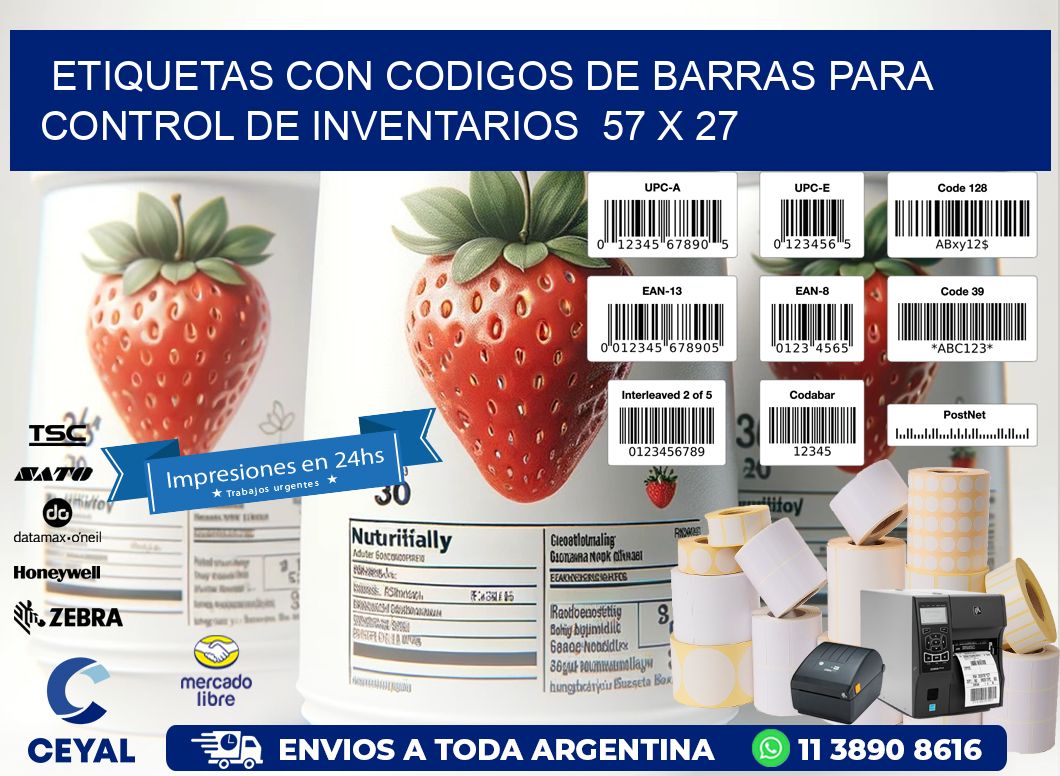 Etiquetas con Codigos de Barras para Control de Inventarios  57 x 27