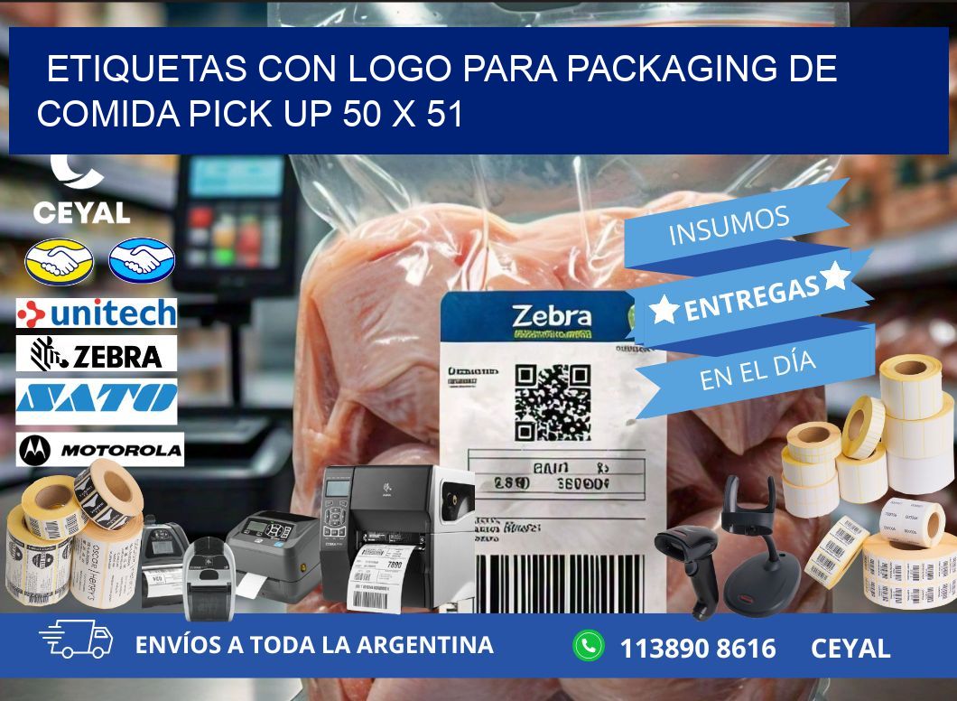 Etiquetas con logo para packaging de comida pick up 50 x 51