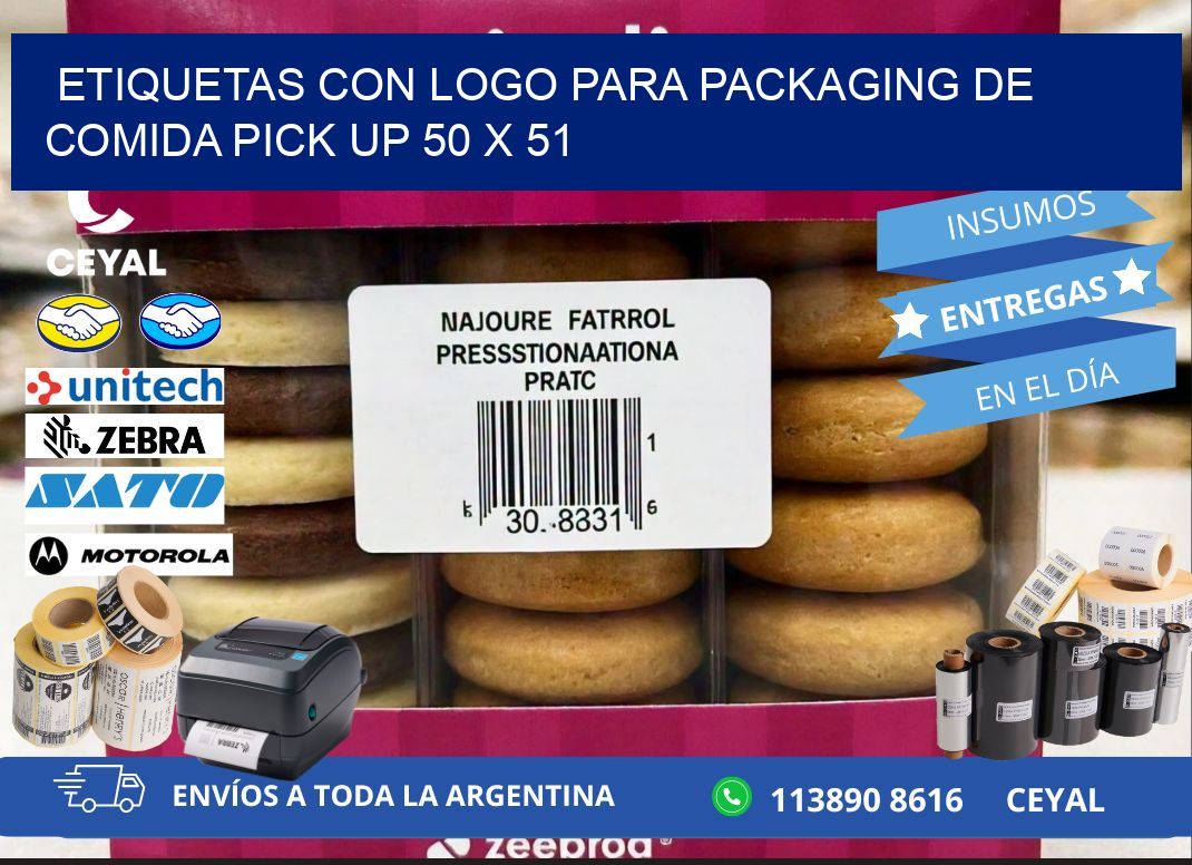 Etiquetas con logo para packaging de comida pick up 50 x 51