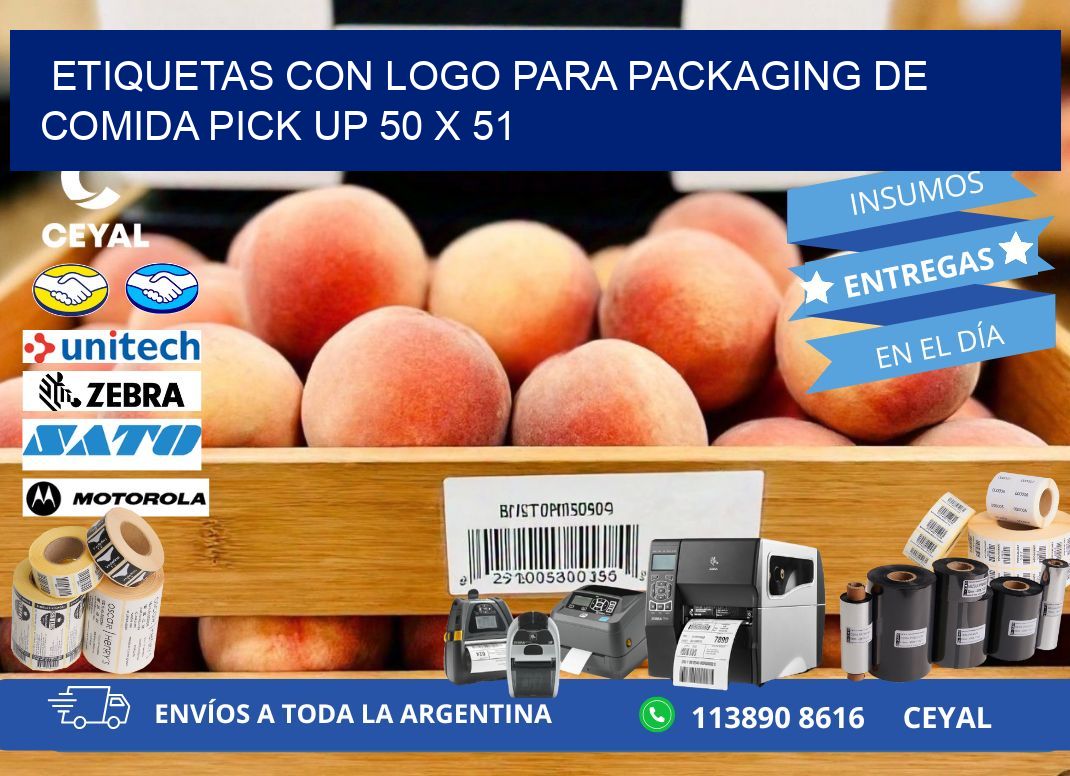 Etiquetas con logo para packaging de comida pick up 50 x 51