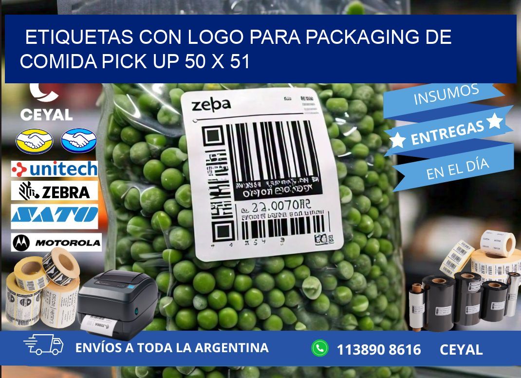 Etiquetas con logo para packaging de comida pick up 50 x 51