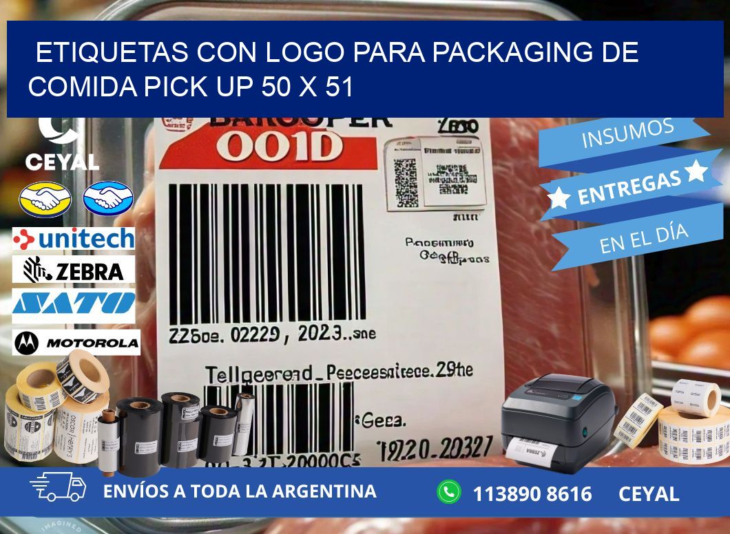 Etiquetas con logo para packaging de comida pick up 50 x 51