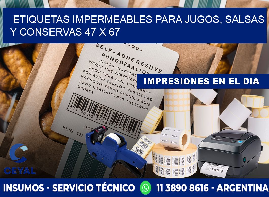 Etiquetas impermeables para jugos, salsas y conservas 47 x 67