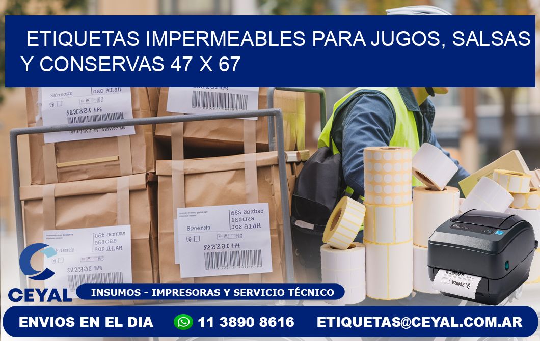 Etiquetas impermeables para jugos, salsas y conservas 47 x 67