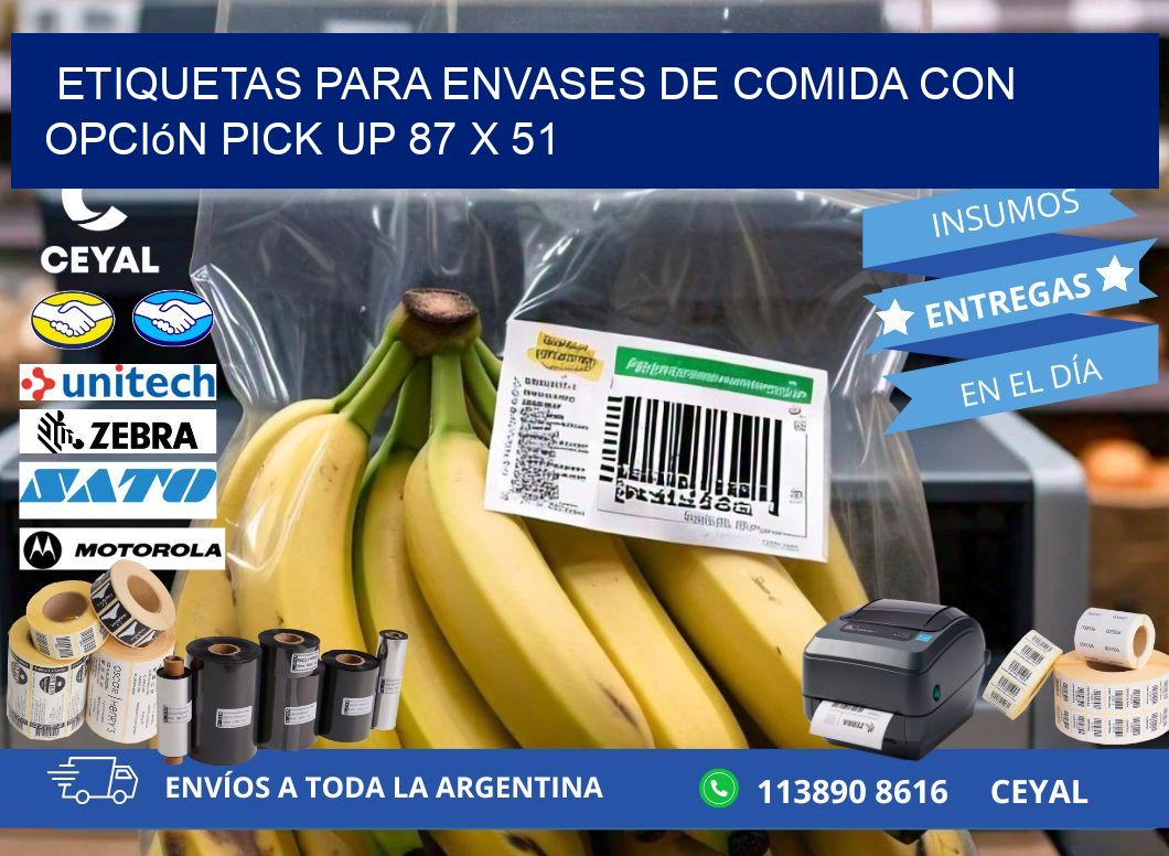 Etiquetas para envases de comida con opción pick up 87 x 51