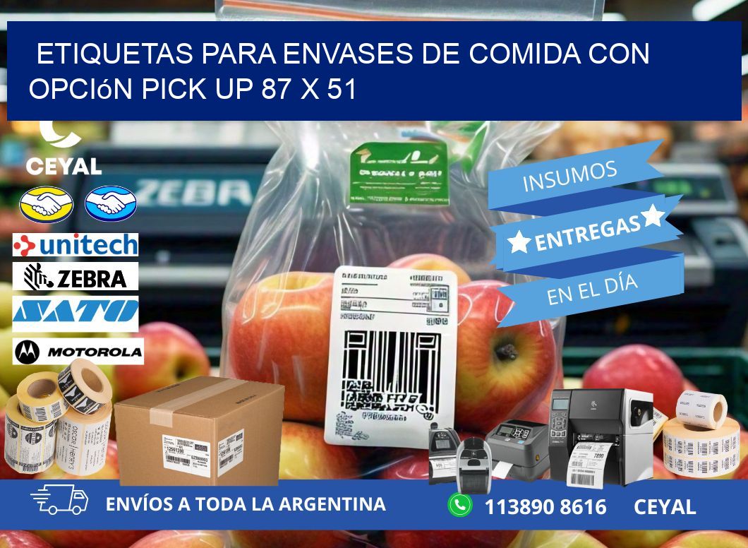 Etiquetas para envases de comida con opción pick up 87 x 51