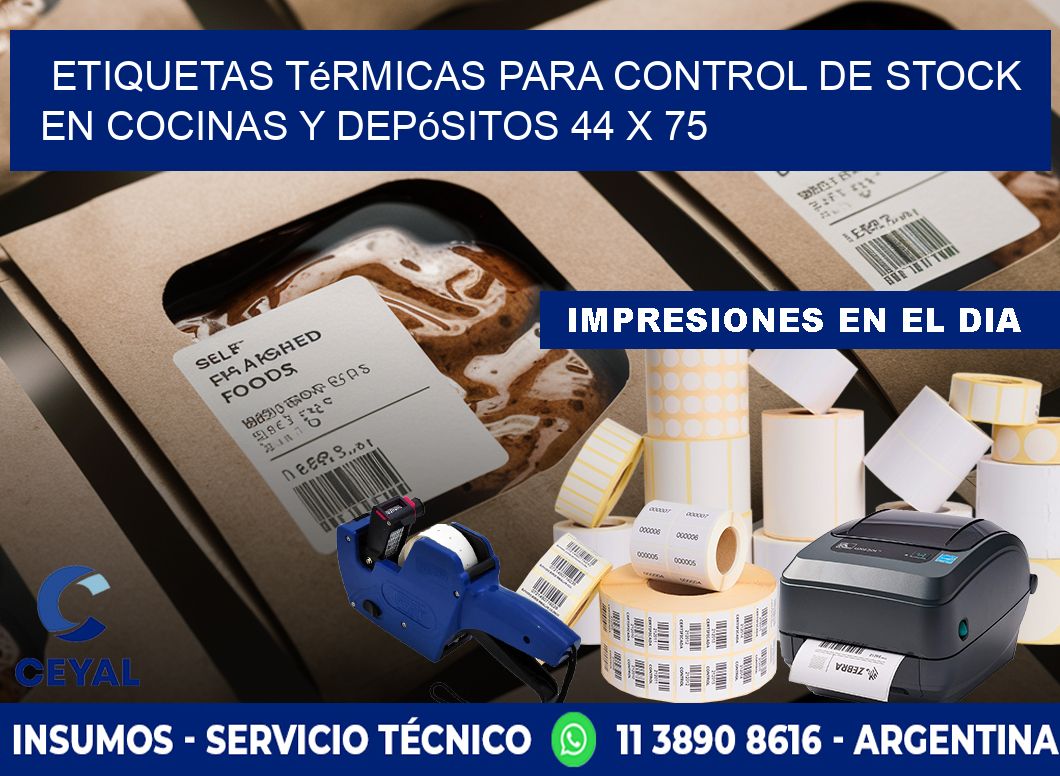 Etiquetas térmicas para control de stock en cocinas y depósitos 44 x 75