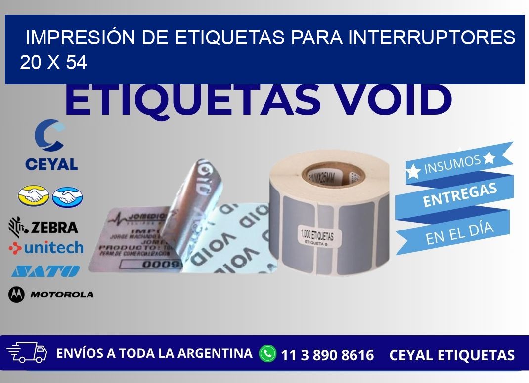 IMPRESIÓN DE ETIQUETAS PARA INTERRUPTORES 20 x 54