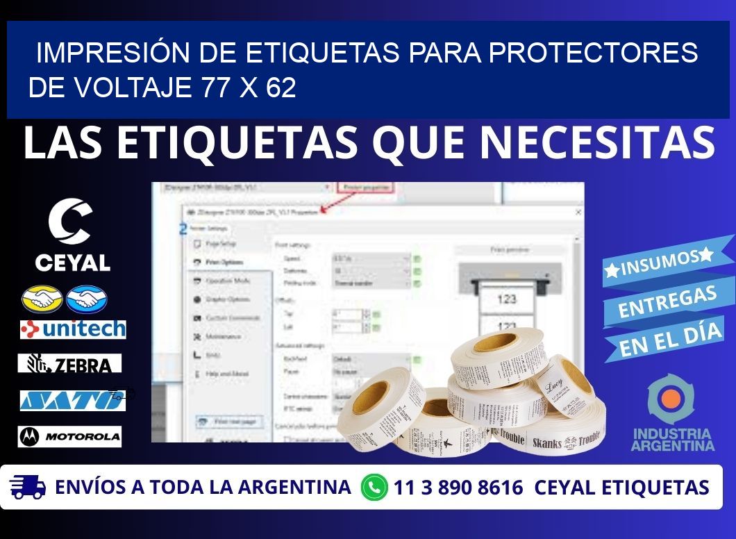 IMPRESIÓN DE ETIQUETAS PARA PROTECTORES DE VOLTAJE 77 x 62