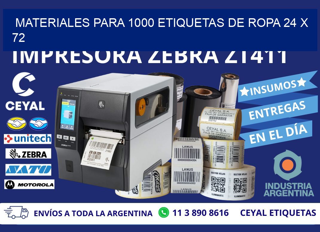 MATERIALES PARA 1000 ETIQUETAS DE ROPA 24 x 72