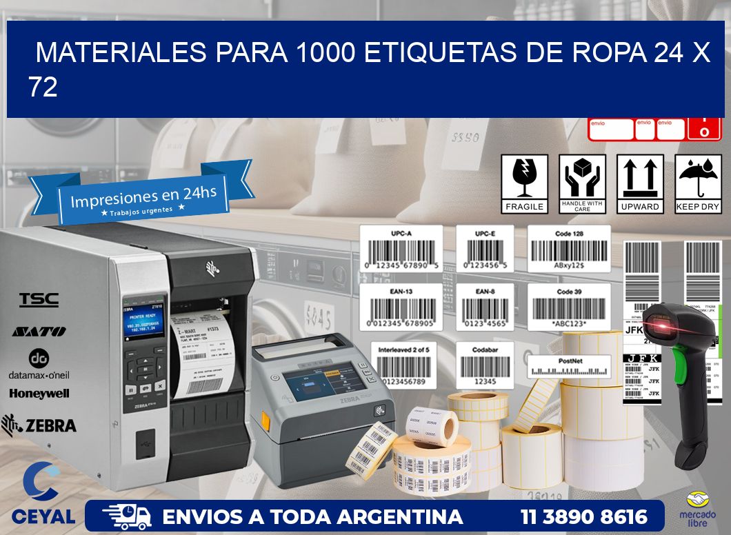 MATERIALES PARA 1000 ETIQUETAS DE ROPA 24 x 72