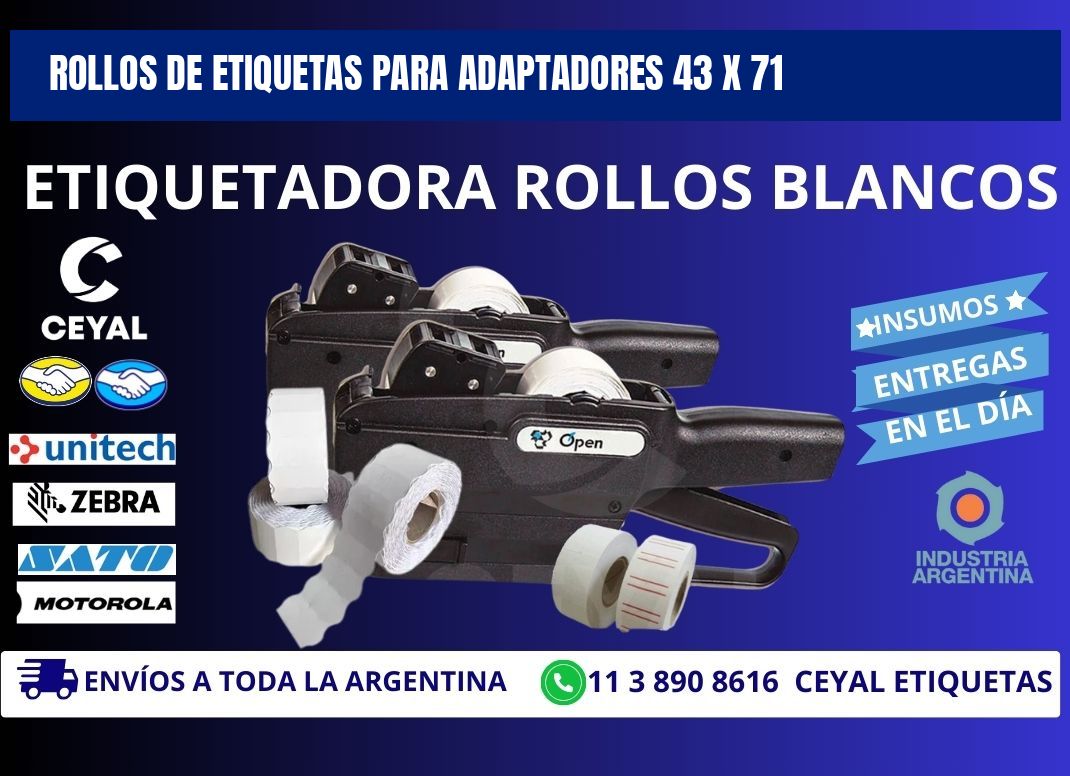 ROLLOS DE ETIQUETAS PARA ADAPTADORES 43 x 71