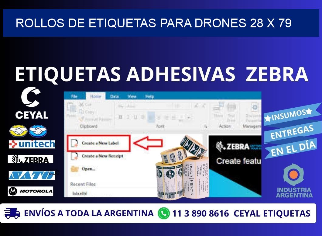 ROLLOS DE ETIQUETAS PARA DRONES 28 x 79