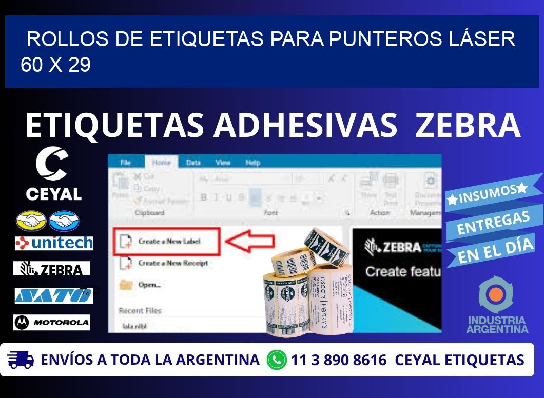 ROLLOS DE ETIQUETAS PARA PUNTEROS LÁSER 60 x 29