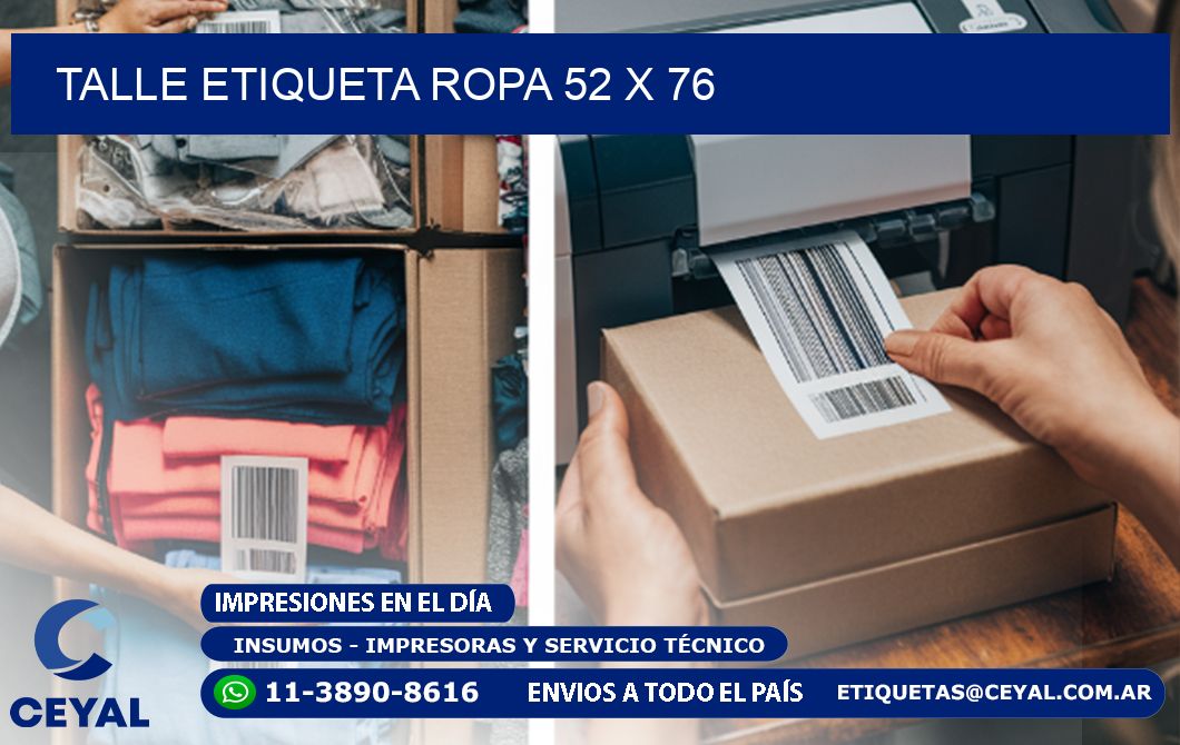 TALLE ETIQUETA ROPA 52 x 76