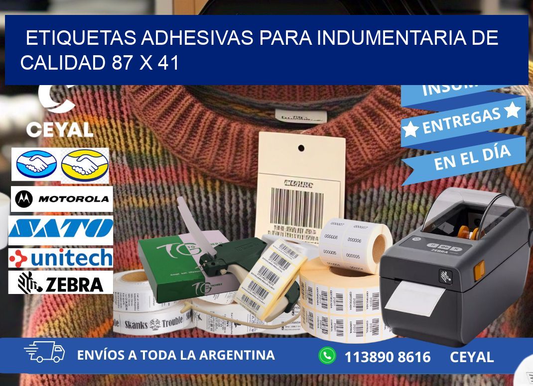 ETIQUETAS ADHESIVAS PARA INDUMENTARIA DE CALIDAD 87 x 41