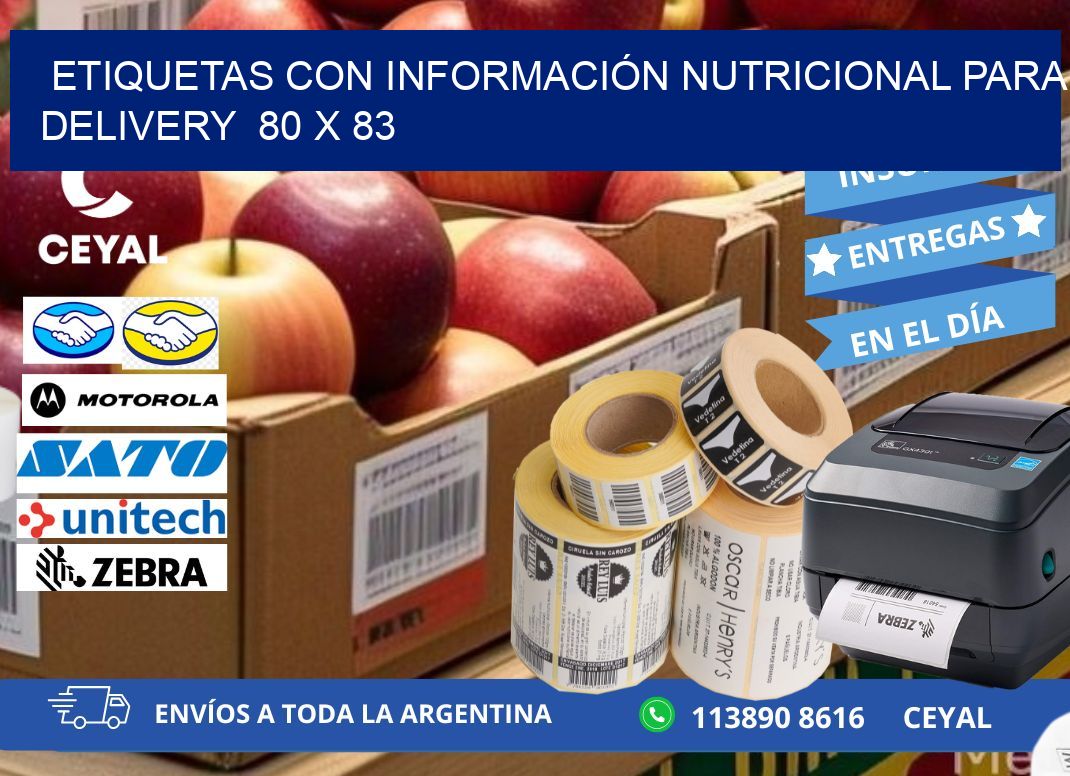 ETIQUETAS CON INFORMACIÓN NUTRICIONAL PARA DELIVERY  80 x 83