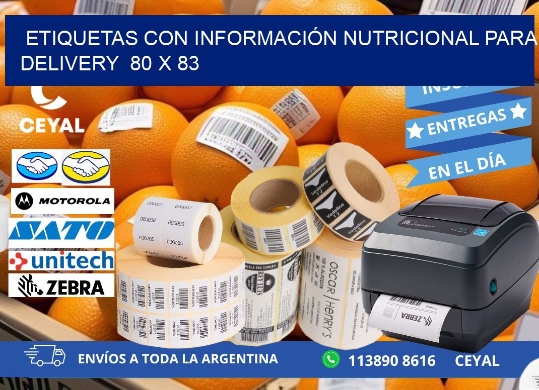 ETIQUETAS CON INFORMACIÓN NUTRICIONAL PARA DELIVERY  80 x 83