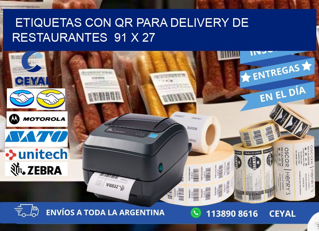 ETIQUETAS CON QR PARA DELIVERY DE RESTAURANTES  91 x 27