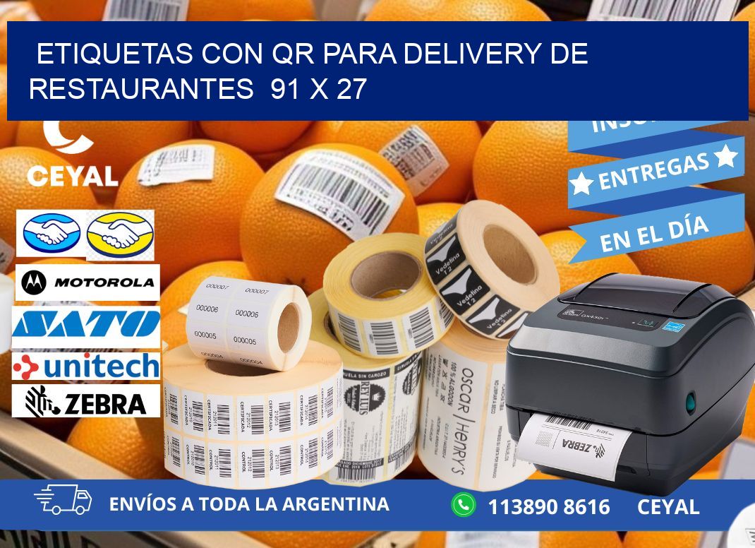 ETIQUETAS CON QR PARA DELIVERY DE RESTAURANTES  91 x 27