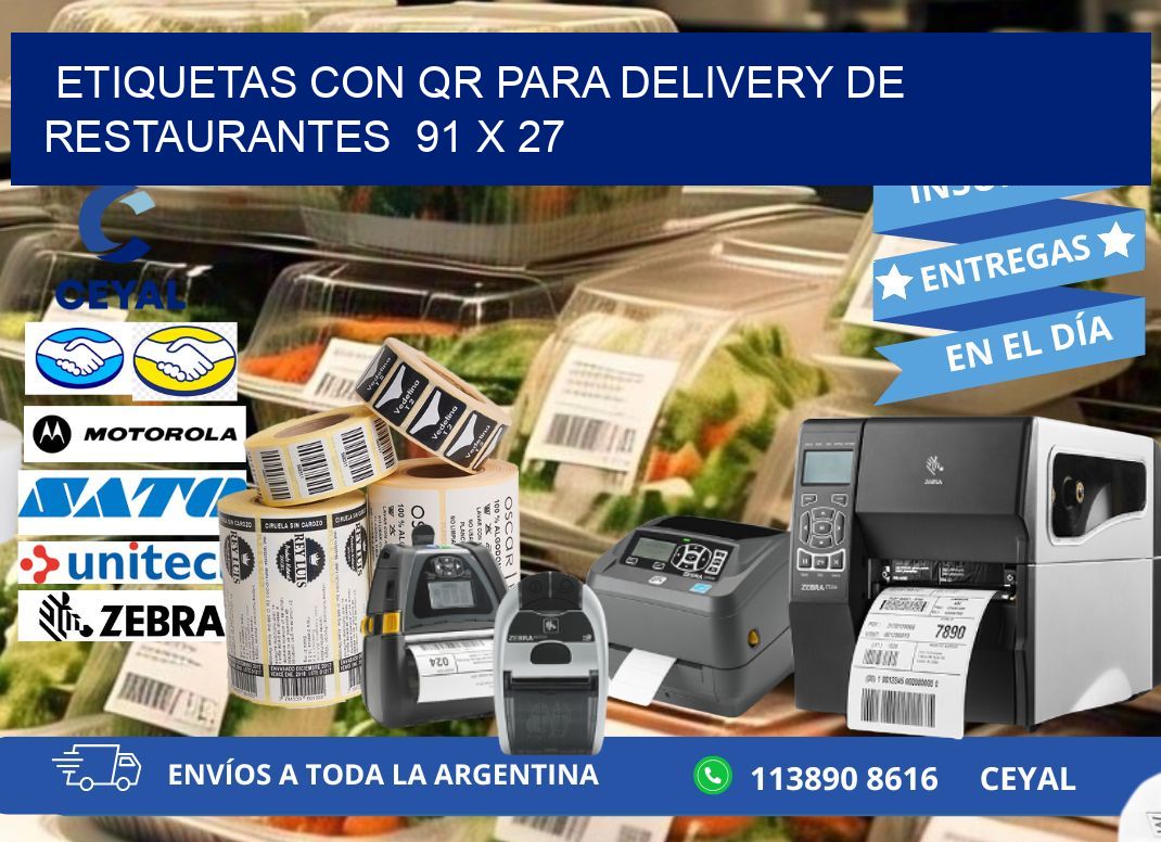 ETIQUETAS CON QR PARA DELIVERY DE RESTAURANTES  91 x 27