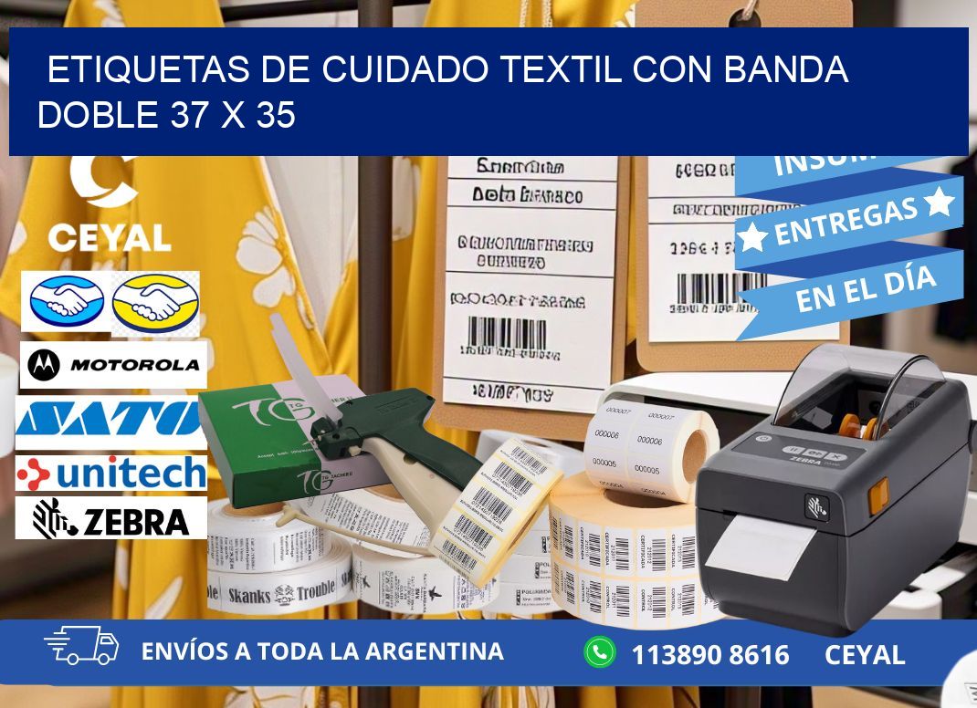 ETIQUETAS DE CUIDADO TEXTIL CON BANDA DOBLE 37 x 35