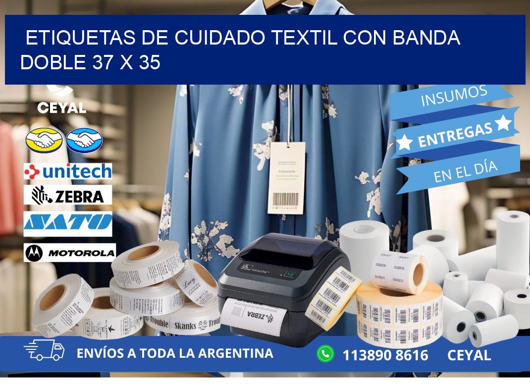 ETIQUETAS DE CUIDADO TEXTIL CON BANDA DOBLE 37 x 35