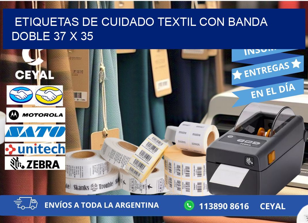 ETIQUETAS DE CUIDADO TEXTIL CON BANDA DOBLE 37 x 35