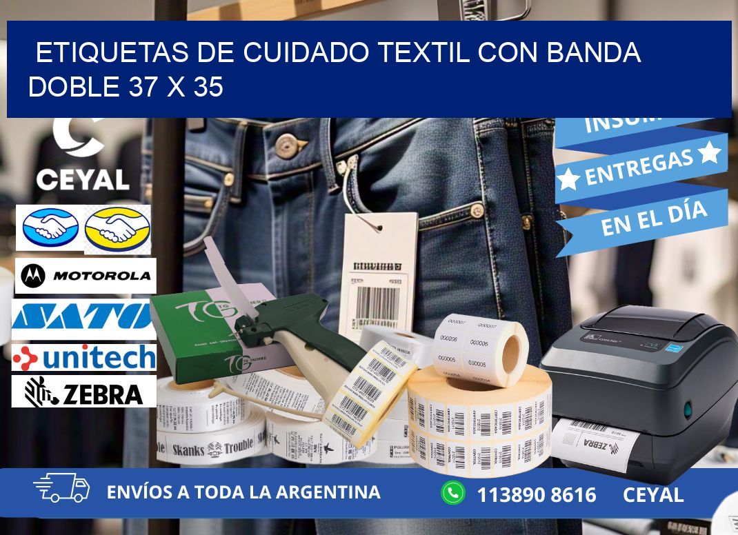 ETIQUETAS DE CUIDADO TEXTIL CON BANDA DOBLE 37 x 35