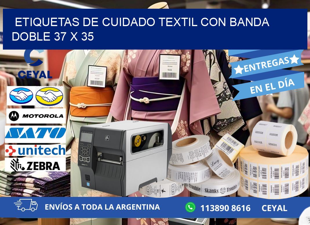 ETIQUETAS DE CUIDADO TEXTIL CON BANDA DOBLE 37 x 35