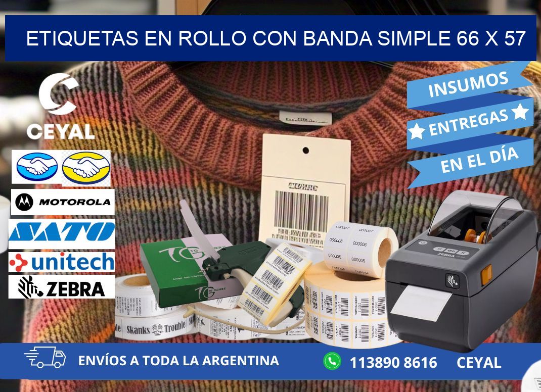 ETIQUETAS EN ROLLO CON BANDA SIMPLE 66 x 57