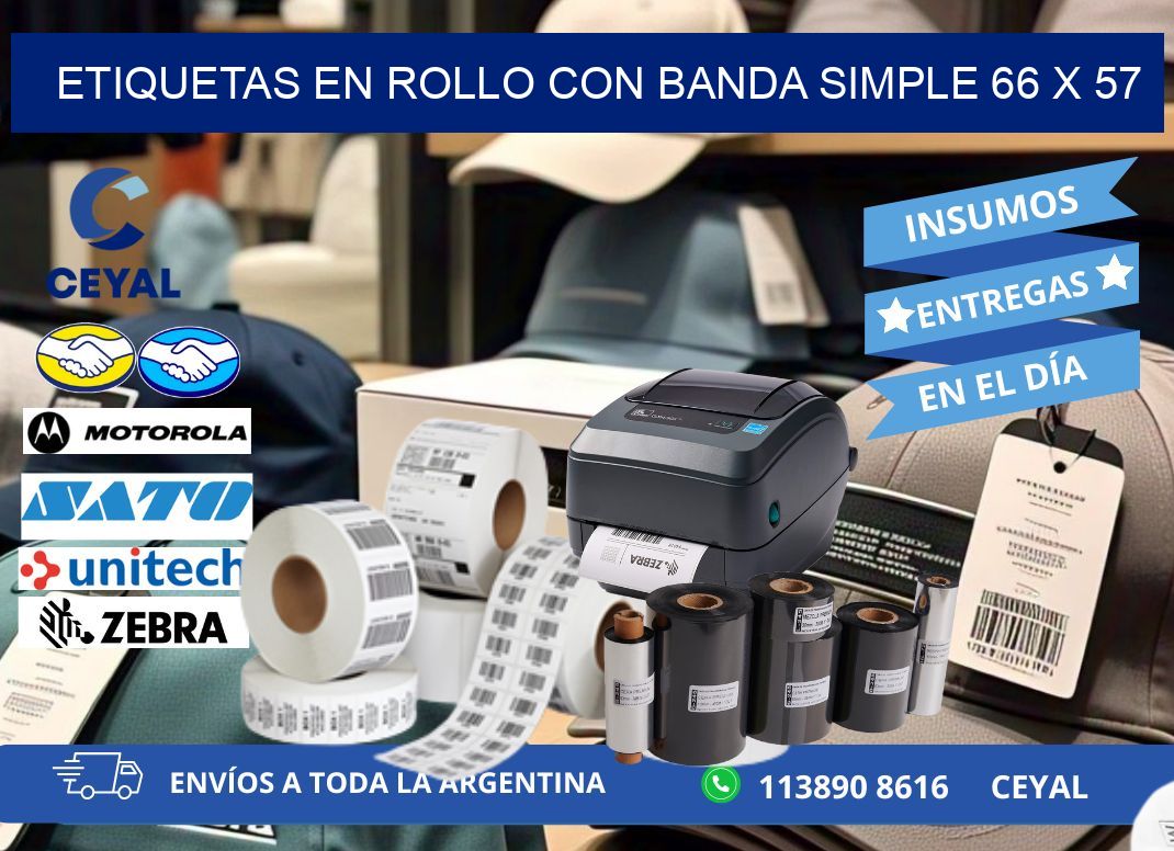 ETIQUETAS EN ROLLO CON BANDA SIMPLE 66 x 57