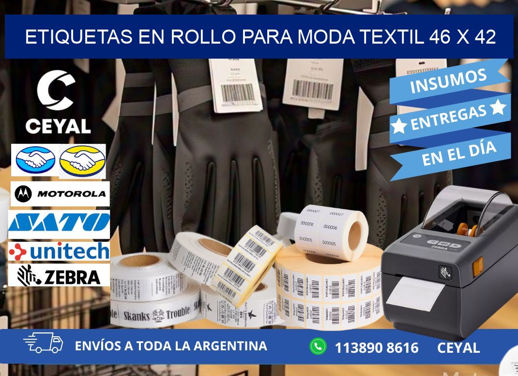 ETIQUETAS EN ROLLO PARA MODA TEXTIL 46 x 42