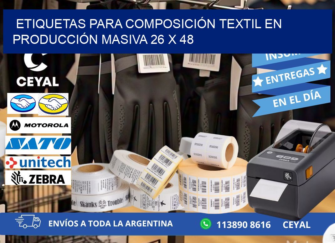 ETIQUETAS PARA COMPOSICIÓN TEXTIL EN PRODUCCIÓN MASIVA 26 x 48