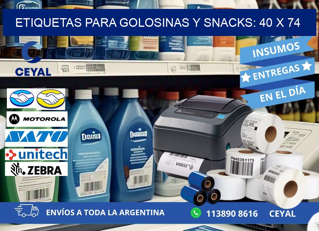 ETIQUETAS PARA GOLOSINAS Y SNACKS: 40 x 74