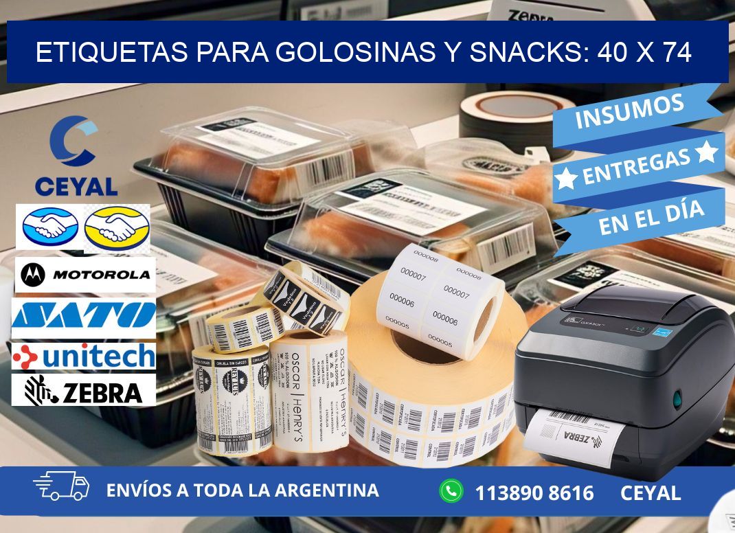 ETIQUETAS PARA GOLOSINAS Y SNACKS: 40 x 74