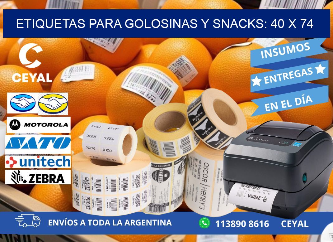 ETIQUETAS PARA GOLOSINAS Y SNACKS: 40 x 74