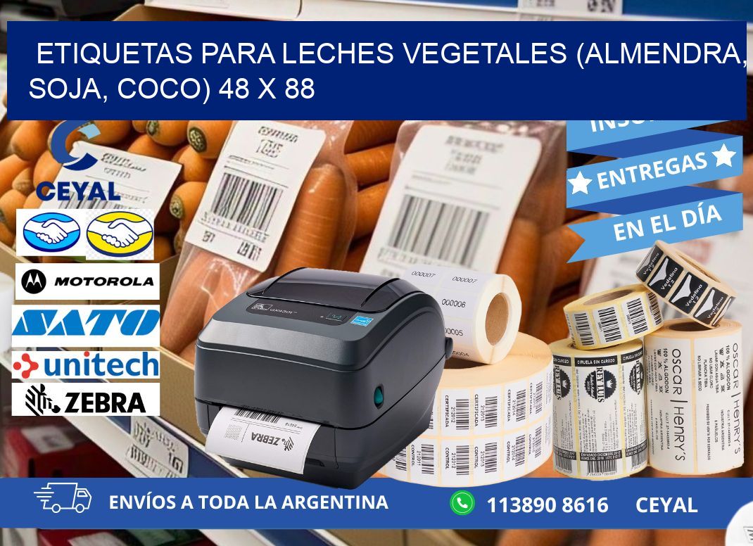 ETIQUETAS PARA LECHES VEGETALES (ALMENDRA, SOJA, COCO) 48 x 88